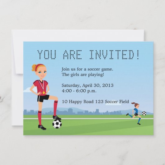Einladung des jungen Mädchenfußballspiels (Vorderseite)