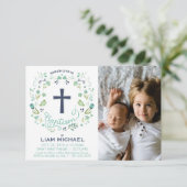 Einladung des Jungen zur Taufe - Custom Foto Card (Stehend Vorderseite)