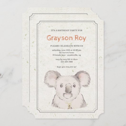 Einladung des Koala-Bären (Vorne/Hinten)