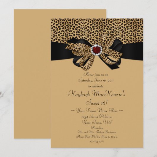 Einladung des Leopard-Druck-karminrote (Vorne/Hinten)