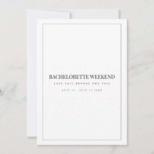 Einladung des modernen White Bachelorette Weekend (Vorderseite)
