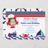 Einladung des Nautic Segelboots Navy Stripe Foto (Vorne/Hinten)