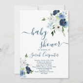 Einladung des Navy Blue Floral Baby Shower Boy (Vorderseite)
