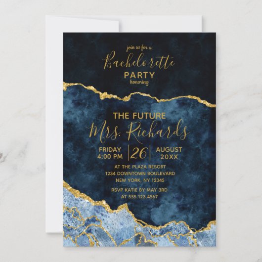 Einladung des Navy Blue Gold Foil Junggeselinnen-A (Vorderseite)