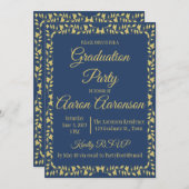Einladung des Navy & Gold Ivy Border Abschluss Fot (Vorne/Hinten)