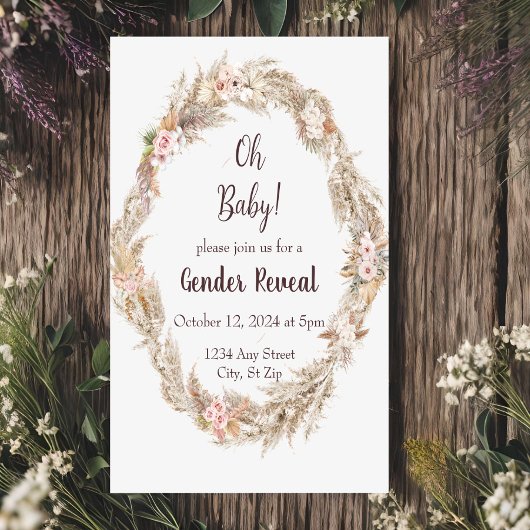 Einladung des neutralen Tone Boho Pampas Gender