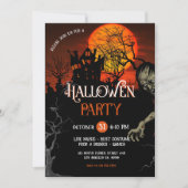 Einladung des Orangen und Schwarzen Spooky Hallowe (Vorderseite)