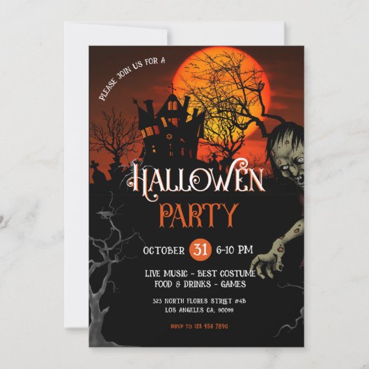 Einladung des Orangen und Schwarzen Spooky Hallowe (Vorderseite)