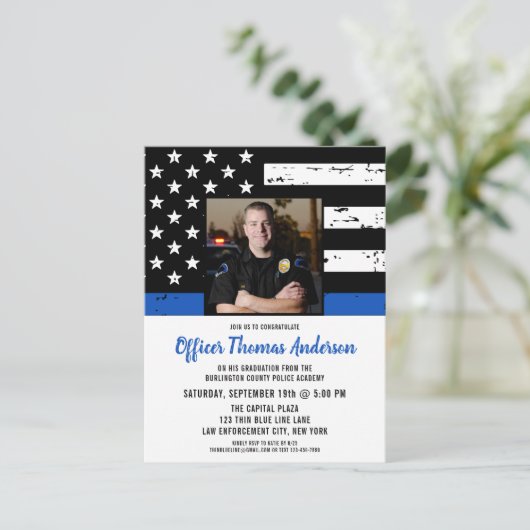 Einladung des Polizeibeamten Abschluss Foto zur St Postkarte (Stehend Vorderseite)