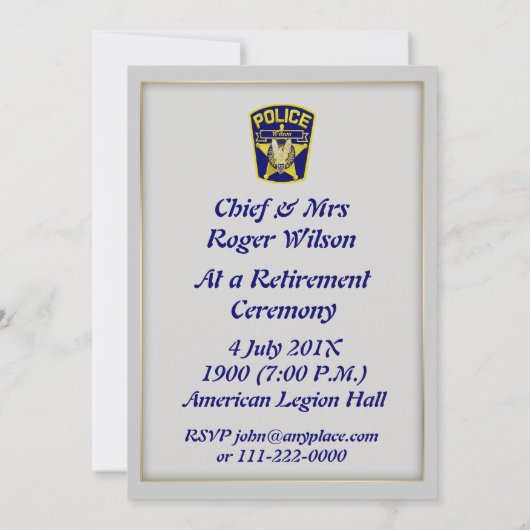 Einladung des Polizeichefs zum Ruhestand (Rückseite)