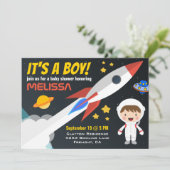 Einladung des Rocket Boy Outdoor Space Baby Dusche (Stehend Vorderseite)