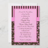 Einladung des rosa und braunen Blumenstrichs (Rückseite)