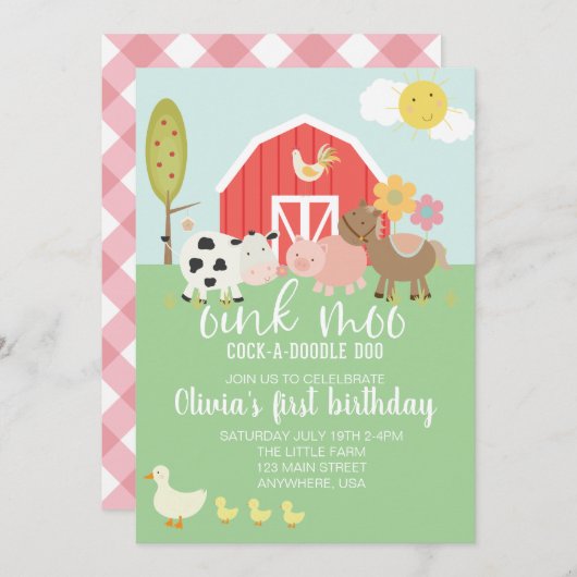 Einladung des Tierhalters zum Geburtstag mit rosa (Vorne/Hinten)