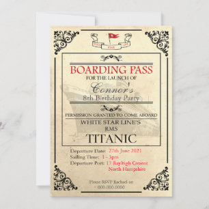 Einladung des Titanic Boarding Pass