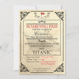 Einladung des Titanic Boarding Pass