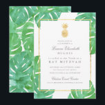 Einladung des tropischen Ananas Bat Mitzvah<br><div class="desc">Tropische Ananas Gold Bat Mitzvah Einladung,  das Herzstück unserer Sammlung tropischer Ananas. Mit tropischen Aquarellfarben-Blätter im Hintergrund mit Imitaten goldenen Folienakzenten.</div>