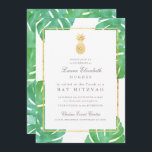 Einladung des tropischen Ananas Bat Mitzvah<br><div class="desc">Tropische Ananas Gold Bat Mitzvah Einladung,  das Herzstück unserer Sammlung tropischer Ananas. Mit tropischen Aquarellfarben-Blätter im Hintergrund mit Imitaten goldenen Folienakzenten.</div>