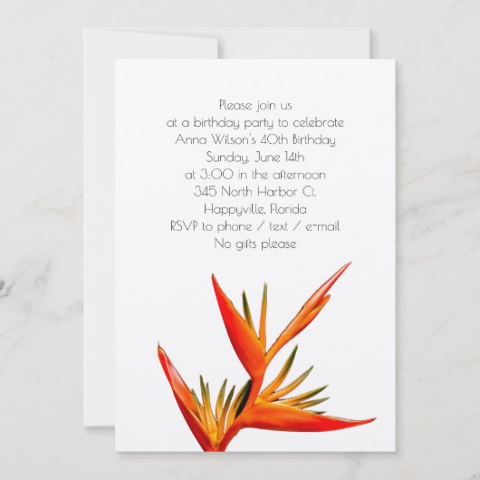 Einladung des tropischen Orangenvogels (Vorderseite)