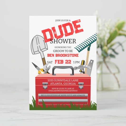 Einladung des Typ Groom Tool Polterabend (Stehend Vorderseite)