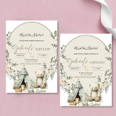 Einladung des weißen Teddy Bären und des floralen