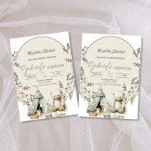 Einladung des weißen Teddy Bären und des floralen