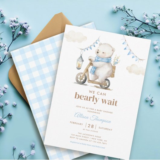 Einladung des White Bear Boy Baby Shower abwarten