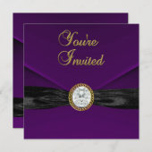 Einladung Diamond Jewel Black Plum Lila Gold (Vorne/Hinten)
