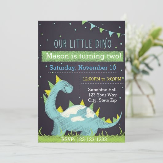 Einladung Dino Birthday (Junge) (Stehend Vorderseite)