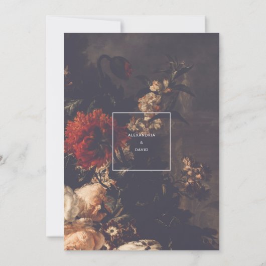 Einladung dunkle Moody Herbst florale Hochzeit (Rückseite)