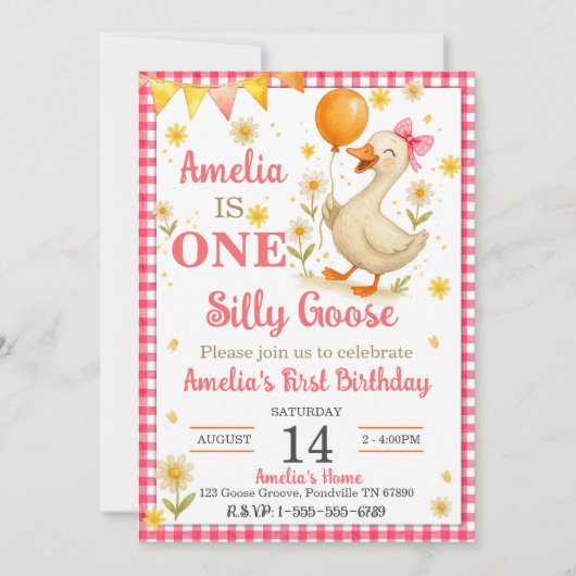 Einladung einer Albernen Gänse zum ersten Geburtst (Vorderseite)