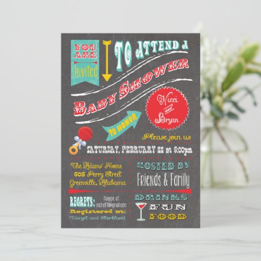 Einladung einer Babydusche (Stehend Vorderseite)