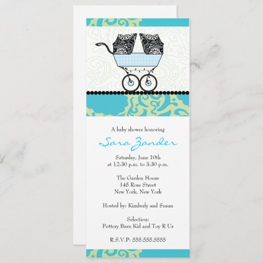 Einladung einer Babydusche für zwei Kinder - Babyt (Vorne/Hinten)