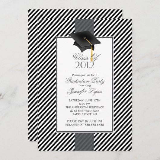 Einladung einer modernen Black Stripe Graduation P (Vorne/Hinten)