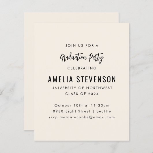 Einladung einer modernen Cream Graduation Party (Vorne/Hinten)