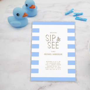 Einladung eines Baby Babys mit blauem Streifen Postkarte