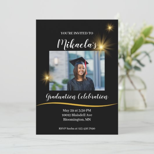 Einladung eines Black and Gold Classy Script Absch (Stehend Vorderseite)