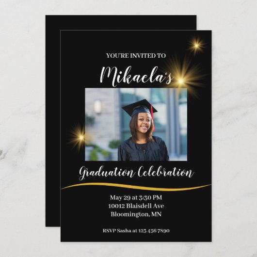 Einladung eines Black and Gold Classy Script Absch (Vorne/Hinten)