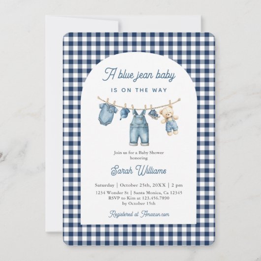 Einladung eines Blue Jean Baby Shower Boy (Vorderseite)