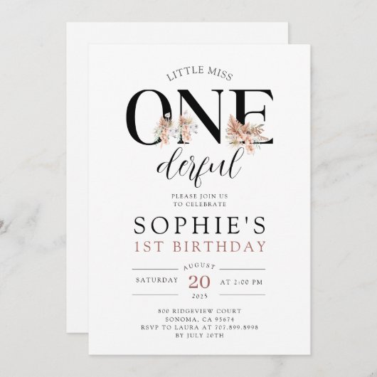 Einladung eines blumigen Mädchens zum Geburtstag (Vorne/Hinten)