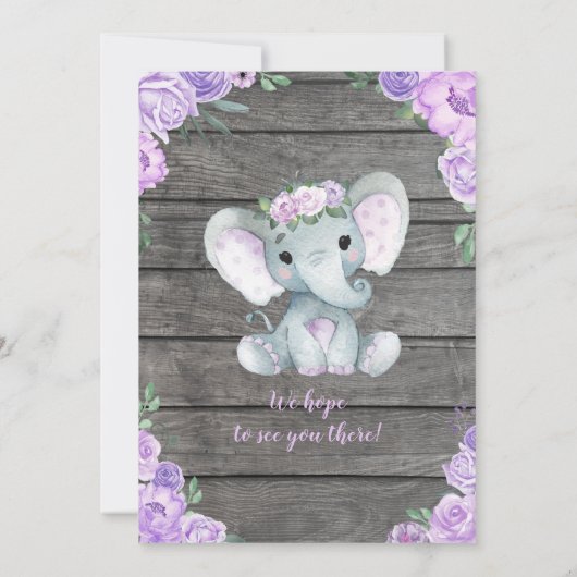 Einladung eines Elefanten, rustikal, lila (Rückseite)