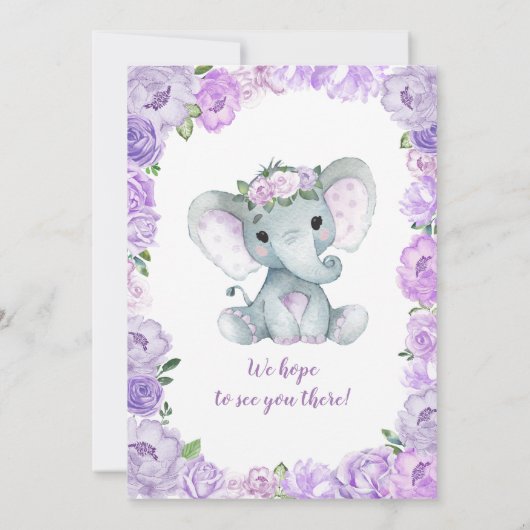 Einladung eines Elefanten, rustikal, lila (Rückseite)