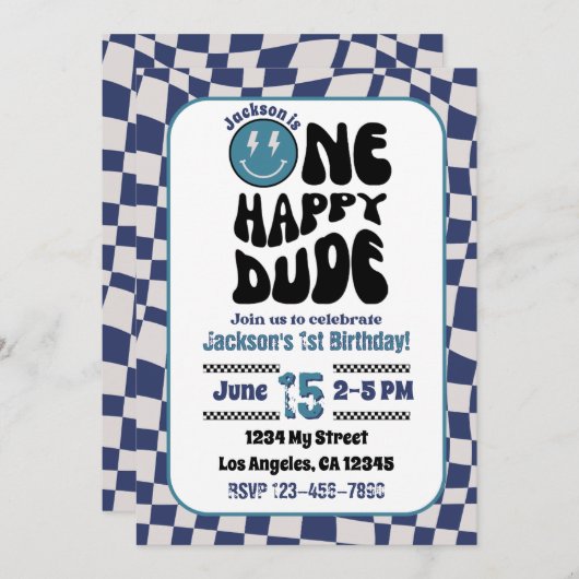 Einladung eines glücklichen Typ Boys zur Geburtsta (Vorne/Hinten)