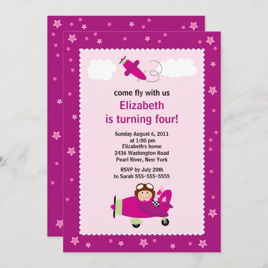 Einladung eines kleinen Piloten zum Geburtstag (Vorne/Hinten)