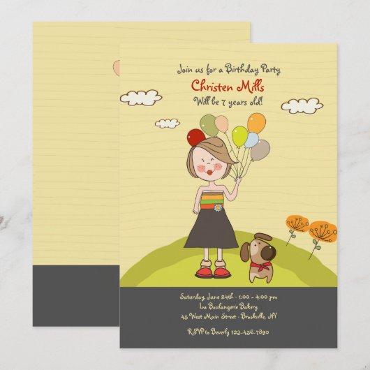 Einladung eines Mädchens mit Ballons (Vorne/Hinten)