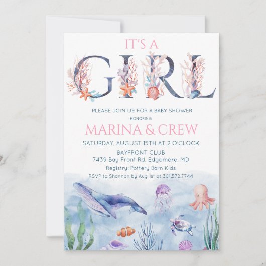 Einladung eines Mädchens unter der Kinderdusche (Vorderseite)