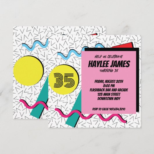 Einladung eines modernen Retro-Memphis-Musters der (Vorne/Hinten)