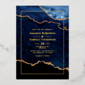 Einladung eines Navy Blue and Gold Agate Wedding F (Vorderseite)