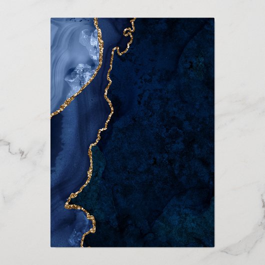 Einladung eines Navy Blue and Gold Agate Wedding F (Rückseite)