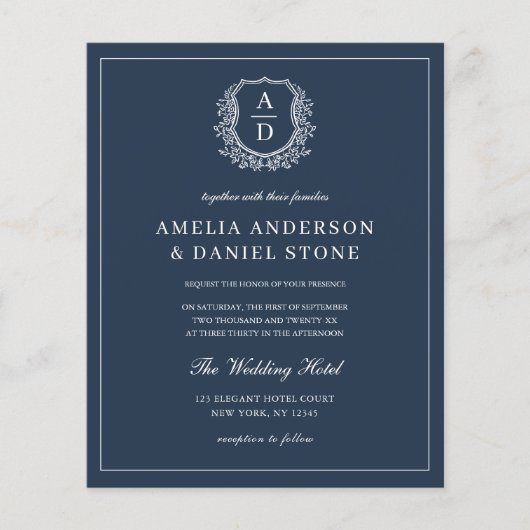 Einladung eines Navy Blue Monogram Wedding QR Code (Vorderseite)