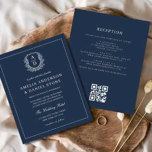 Einladung eines Navy Blue Monogram Wedding QR Code